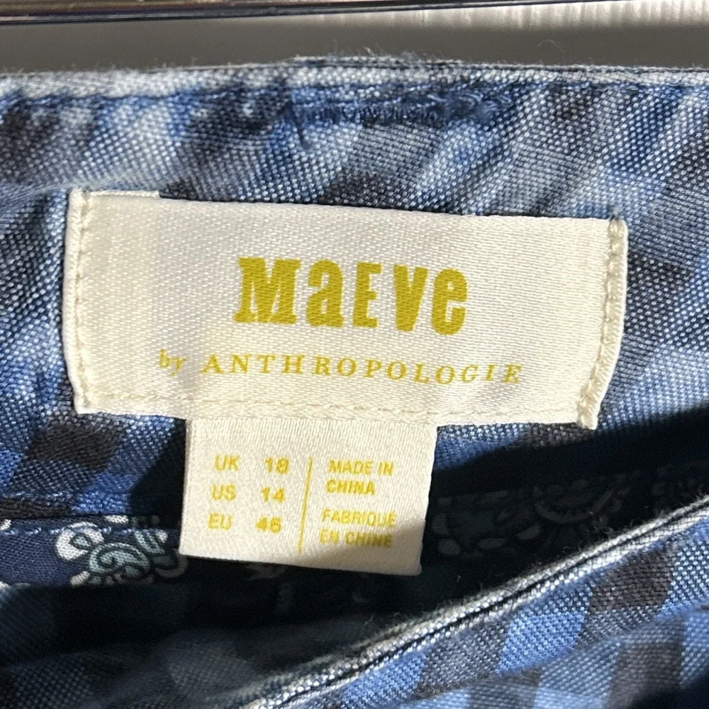 Maeve by Anthropologie Avryl Pants Womens 14  Blue Black Check Belted